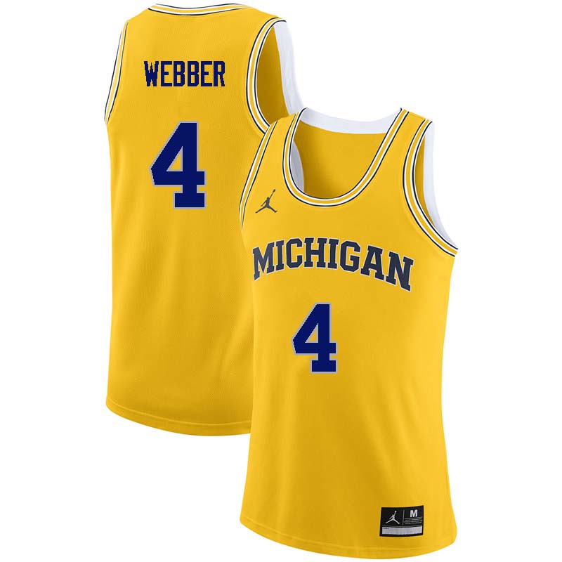 Men #4 Chris Webber Michigan Wolverines College Basketball Jerseys Sale-Yellow